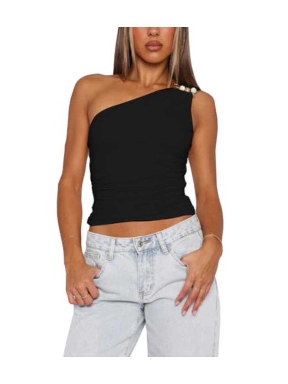 One Shoulder Crop Top Sleeveless Asymmetrical Y2K Tank for Club Party